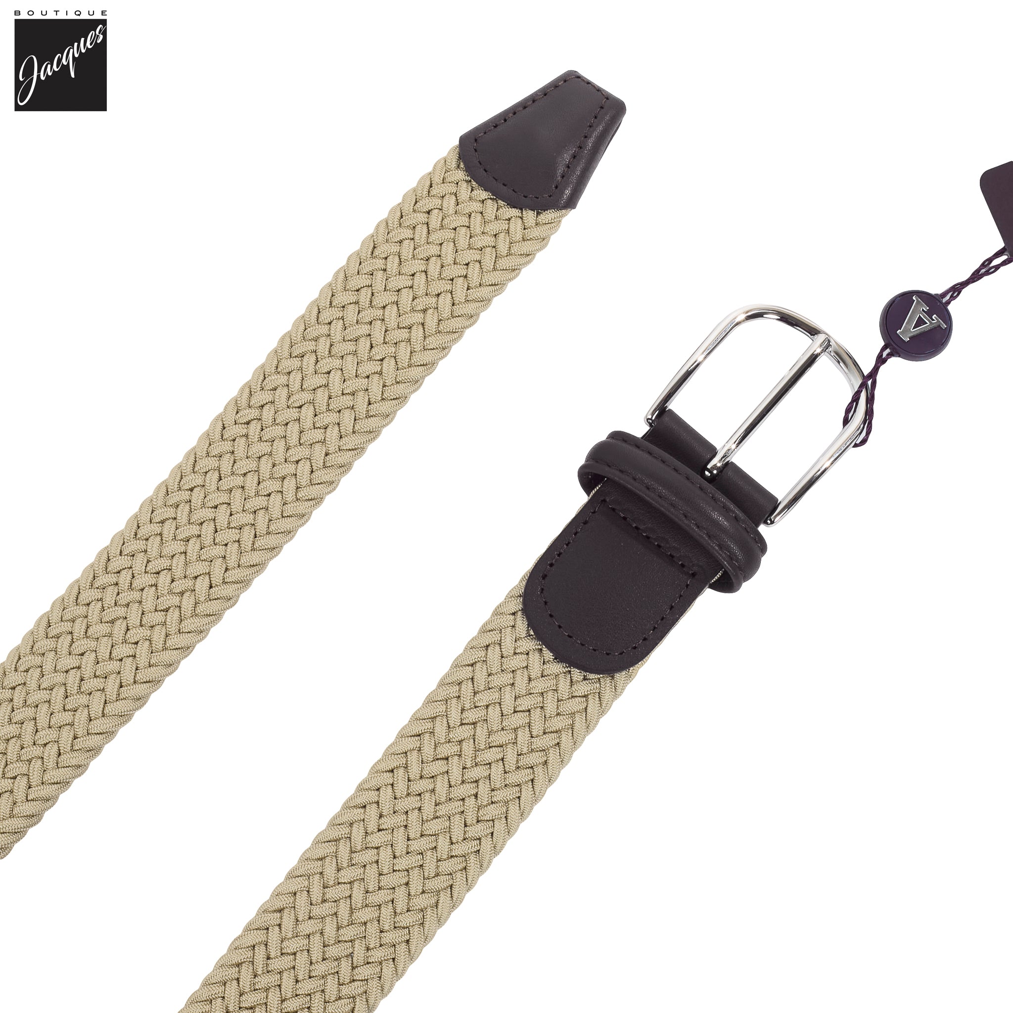 Tan Solid Woven Elastic Belt - Anderson's - Boutique Jacques International