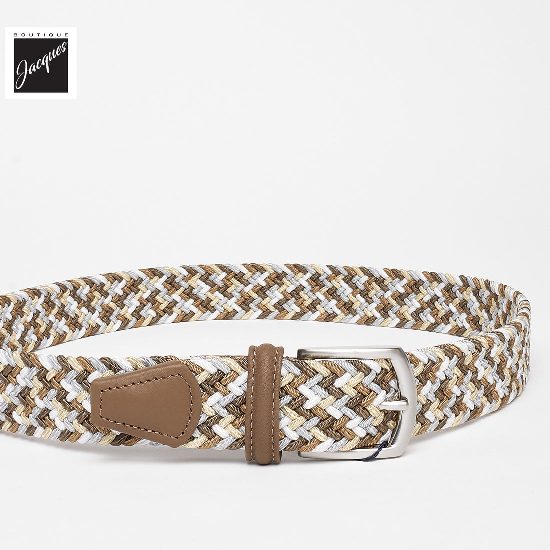Beige Multicolour Woven Elastic Belt - Anderson's - Boutique Jacques International