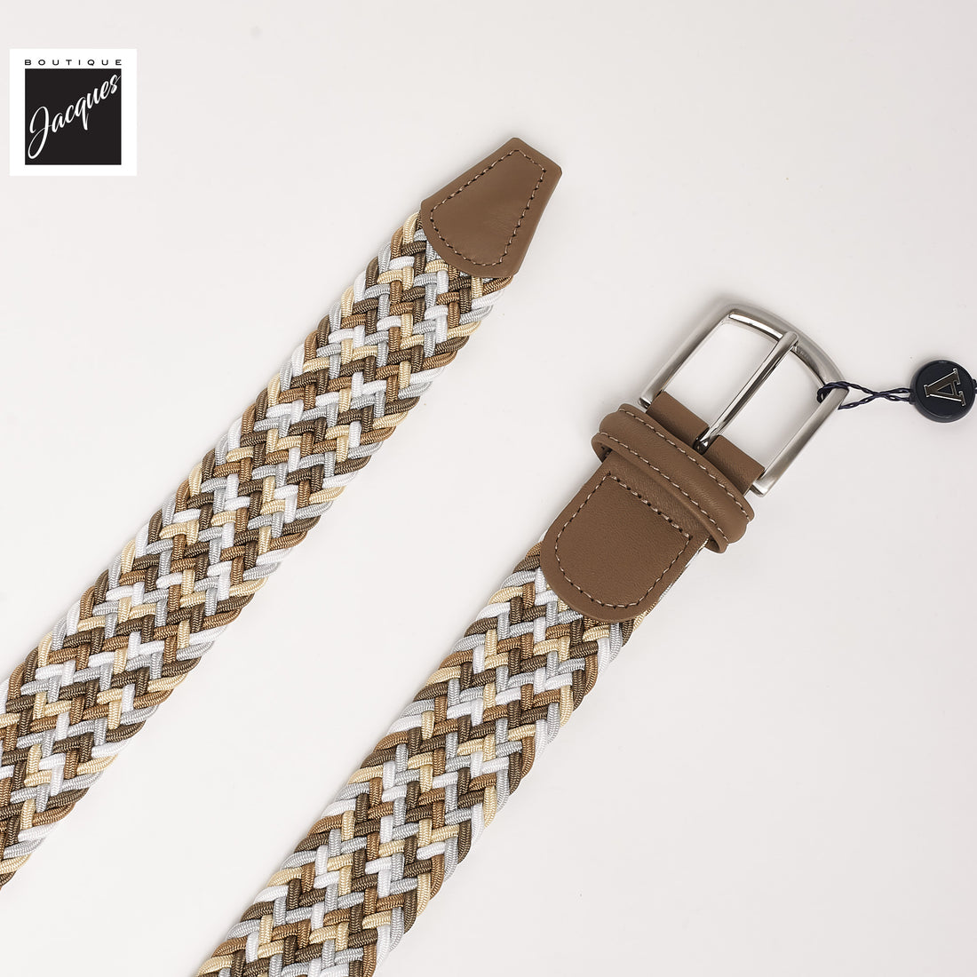 Beige Multicolour Woven Elastic Belt - Anderson's - Boutique Jacques International