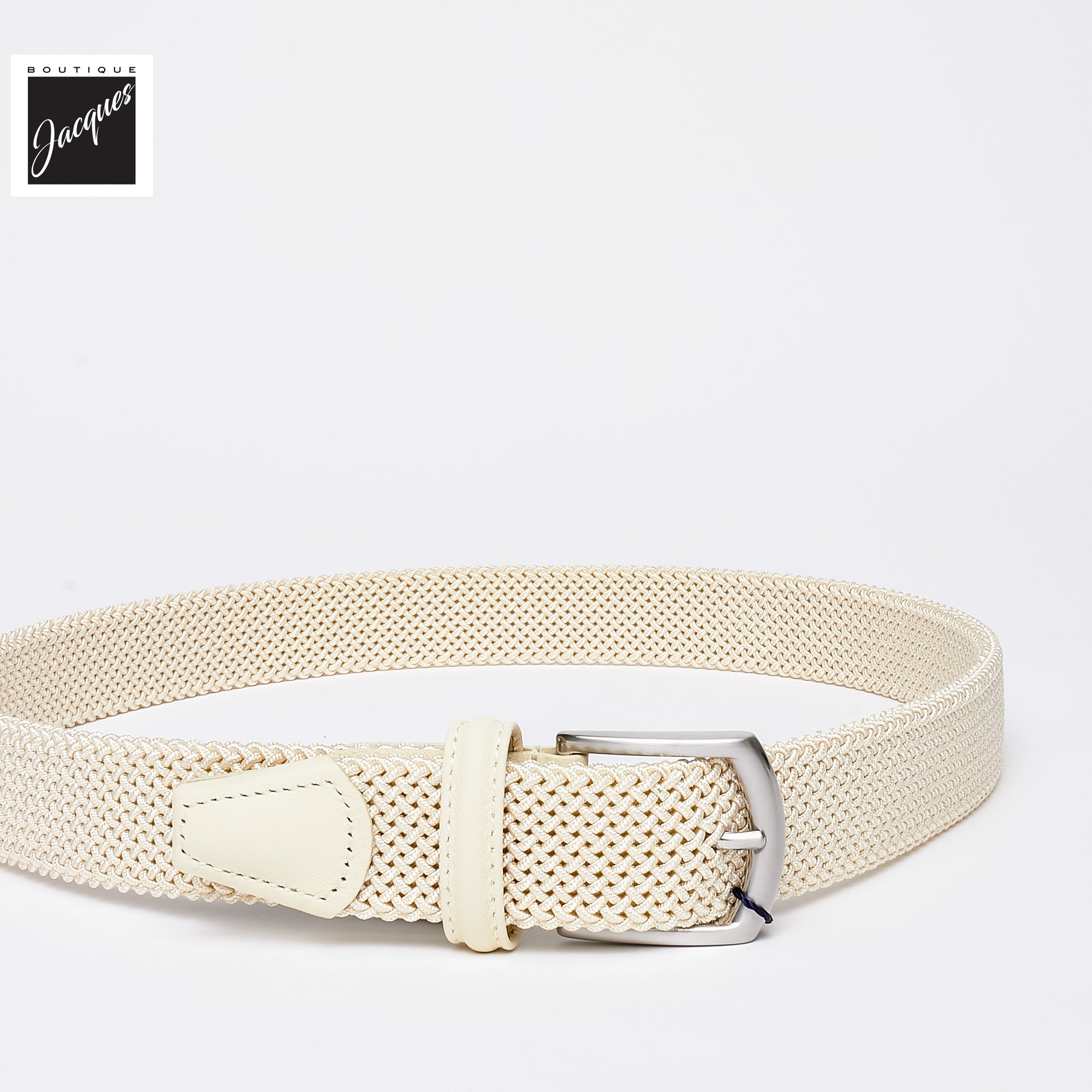 Ecru Solid Woven Elastic Belt - Anderson's