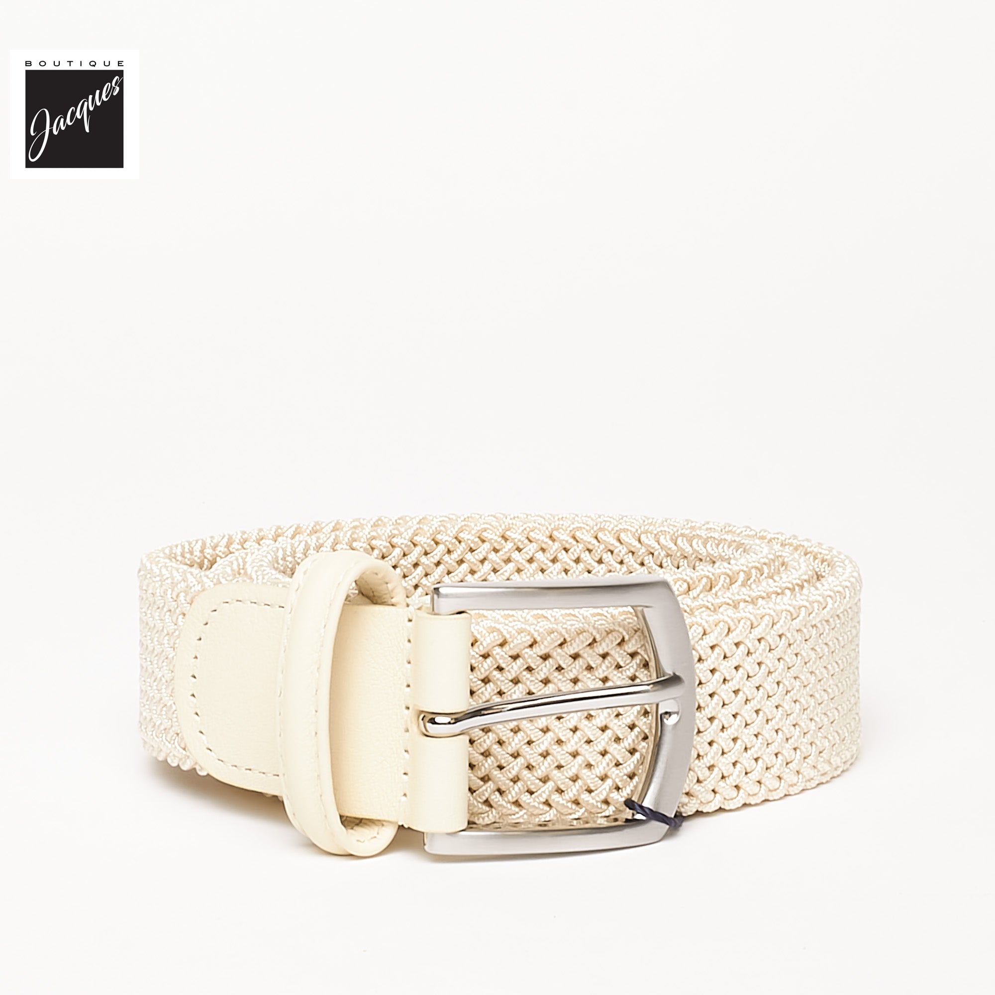 Ecru Solid Woven Elastic Belt - Anderson's