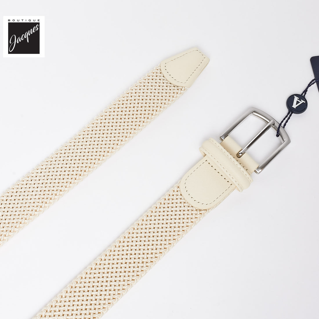 Ecru Solid Woven Elastic Belt - Anderson's