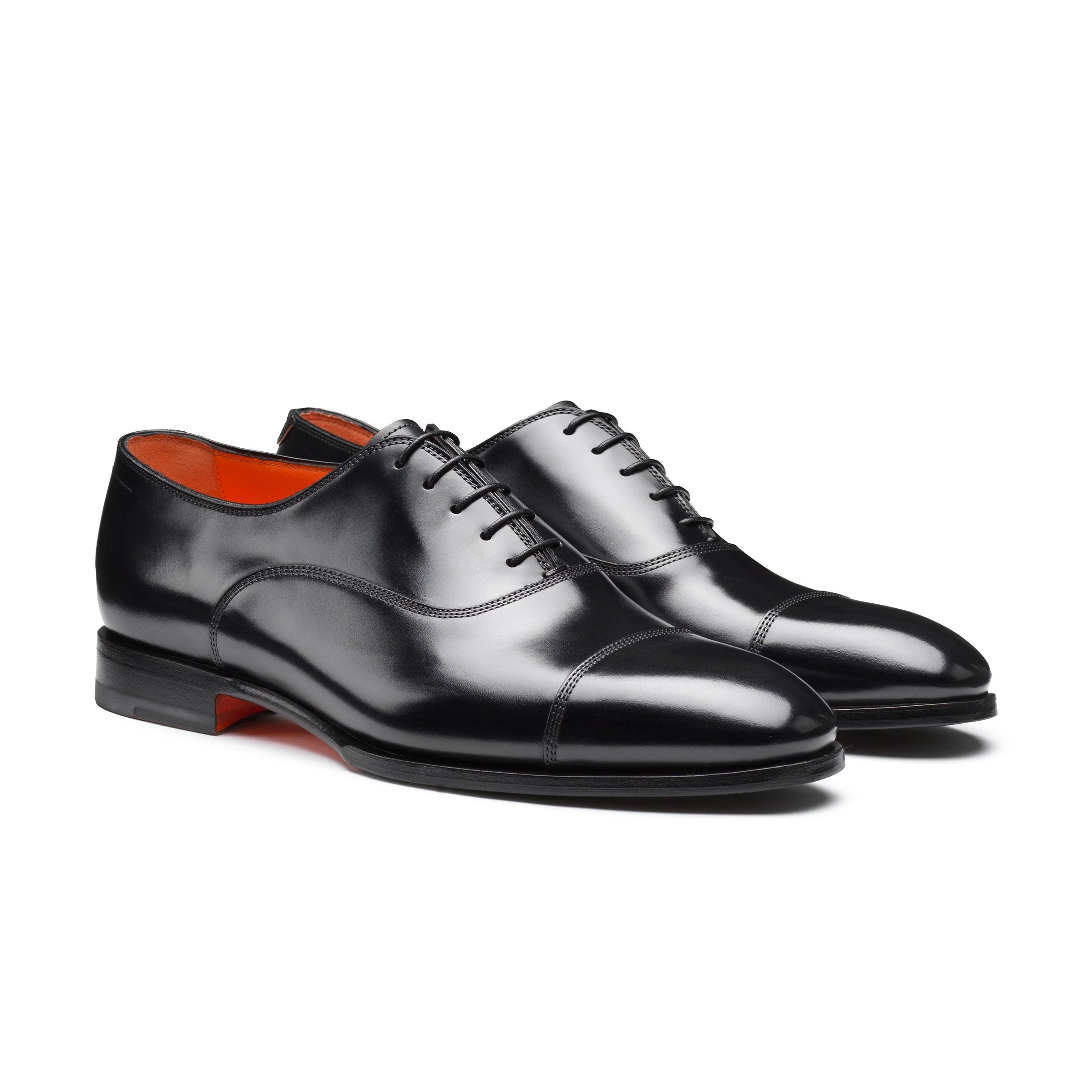 Black Leather Archie Cap-Toe Oxfords - Santoni