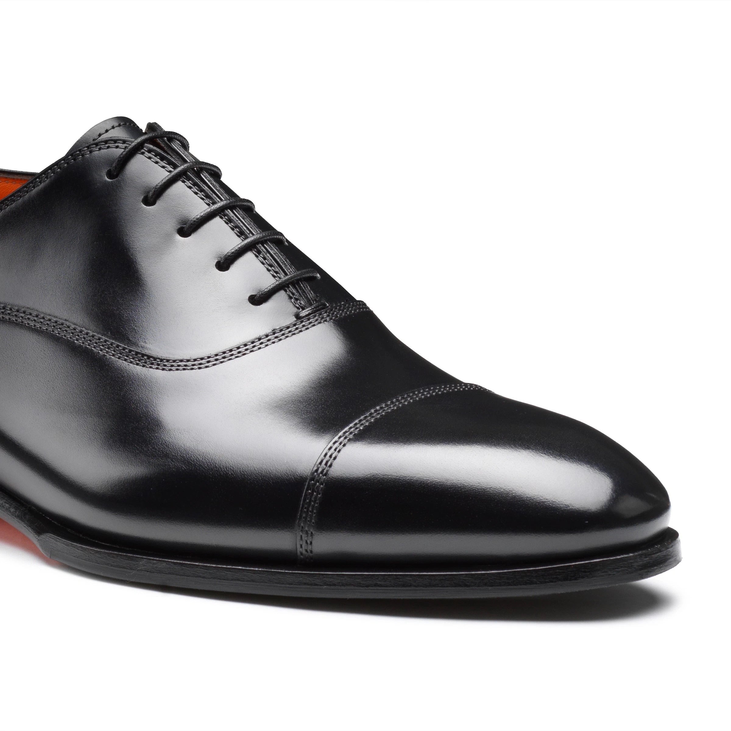 Black Leather Archie Cap-Toe Oxfords - Santoni