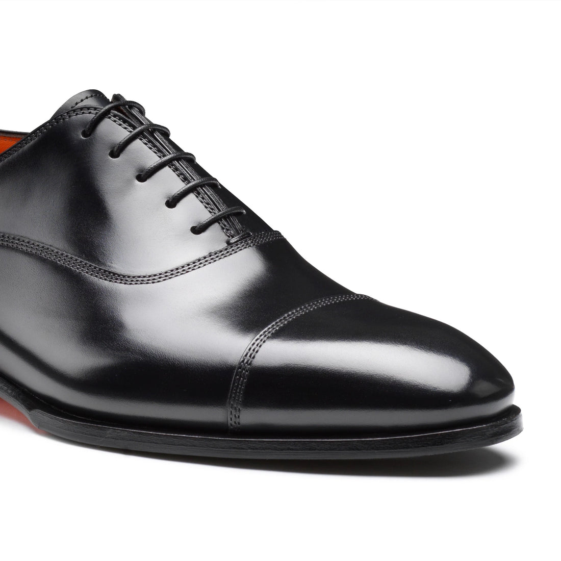 Black Leather Archie Cap-Toe Oxfords - Santoni