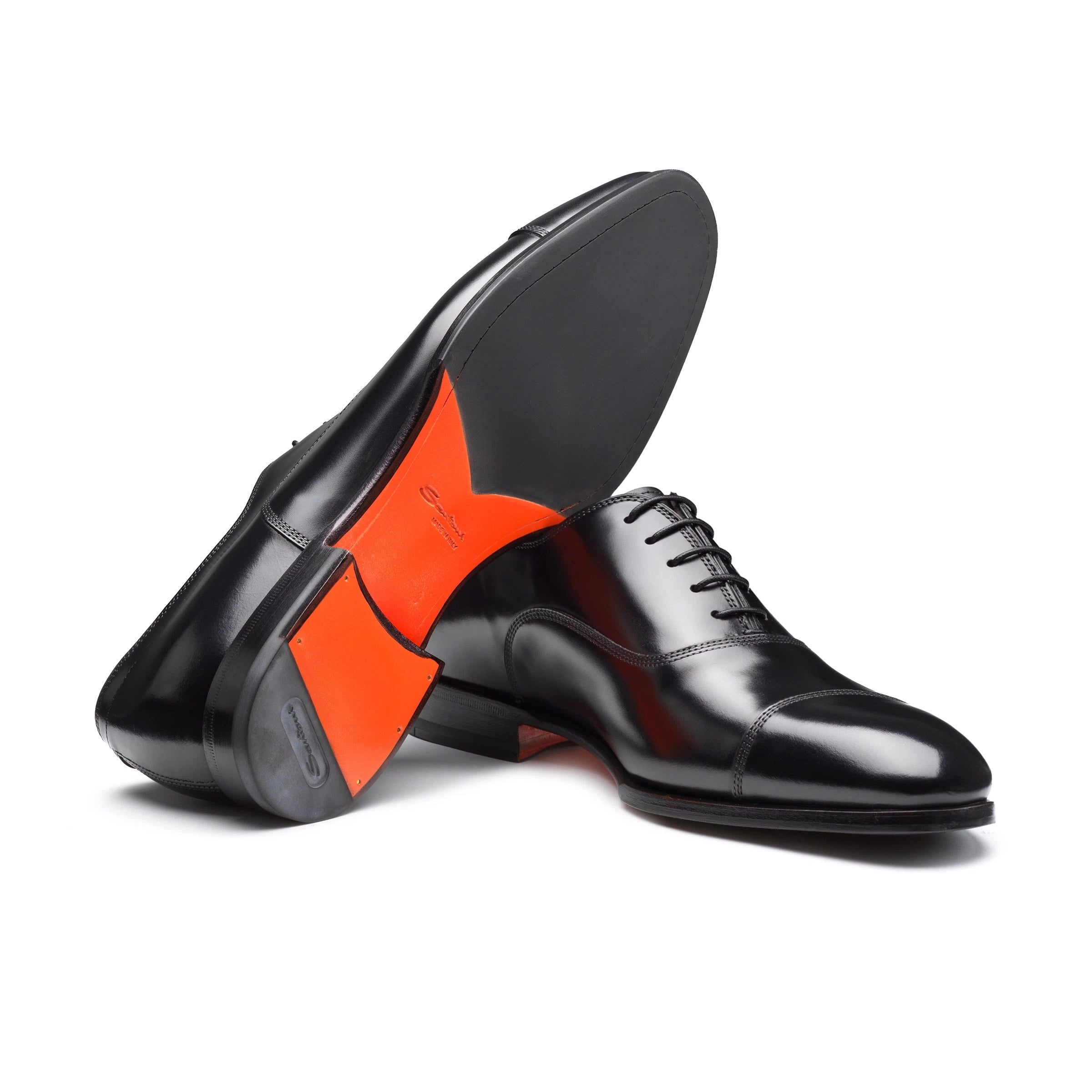 Black Leather Archie Cap-Toe Oxfords - Santoni