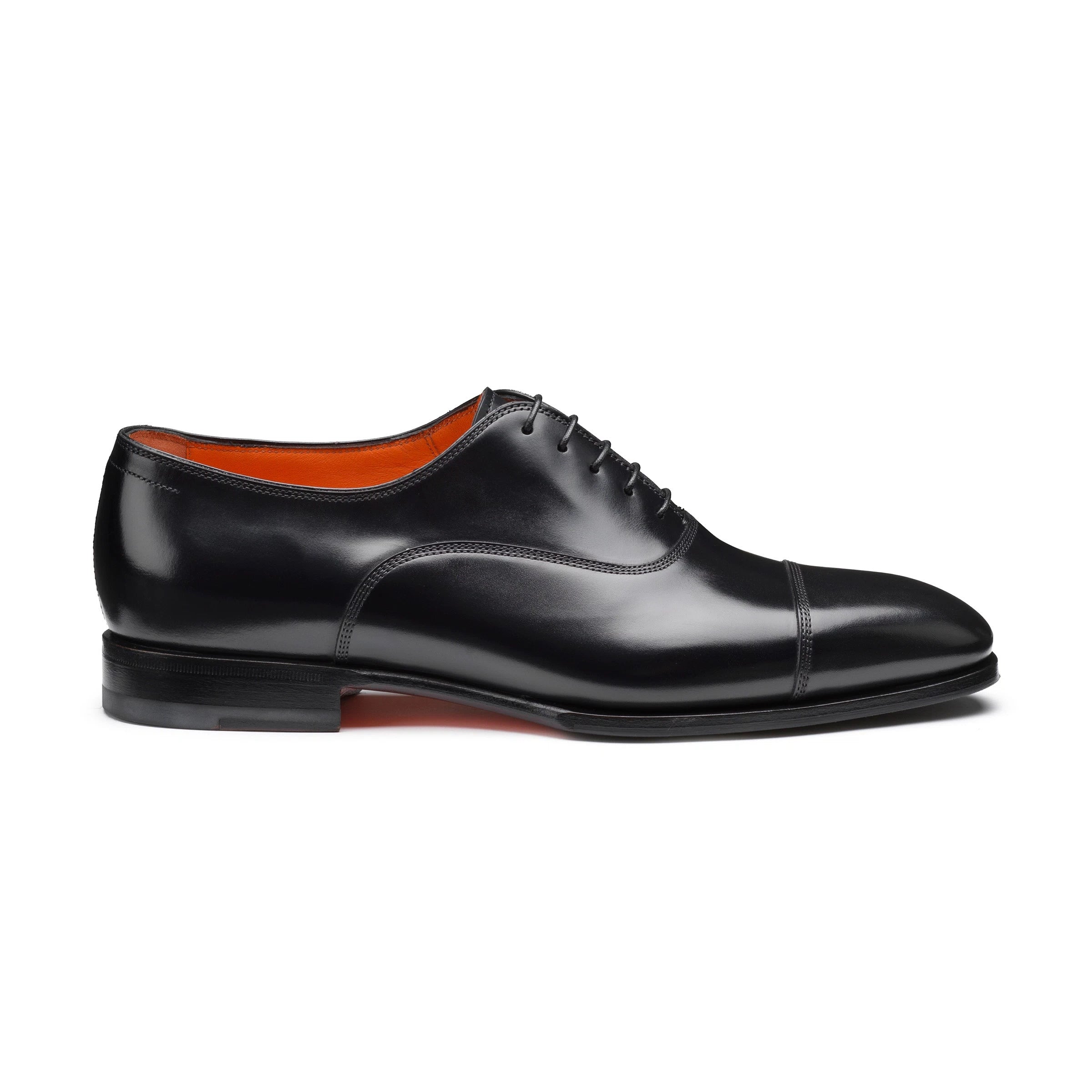 Black Leather Archie Cap-Toe Oxfords - Santoni