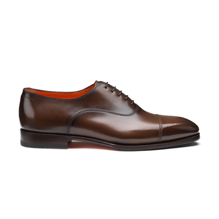 Brown Leather Archie Cap-Toe Oxfords - Santoni