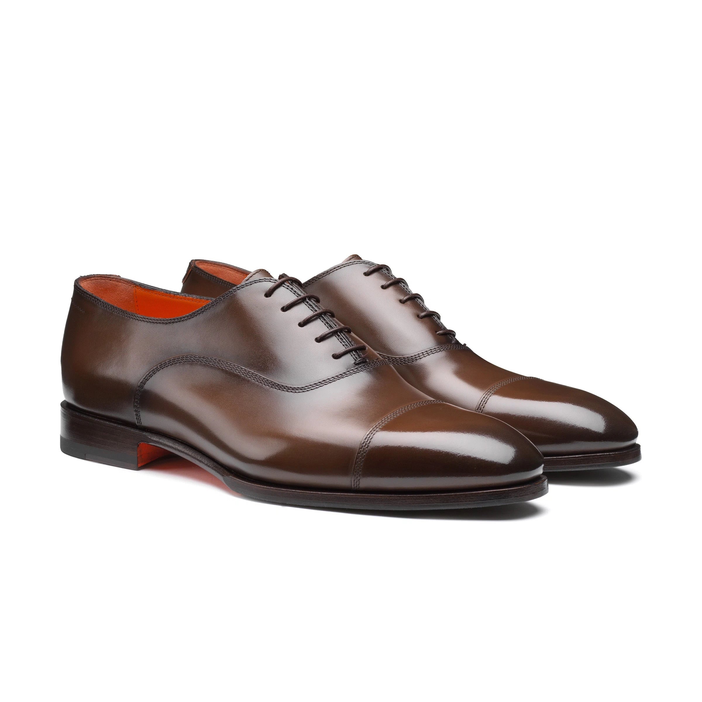 Brown Leather Archie Cap-Toe Oxfords - Santoni