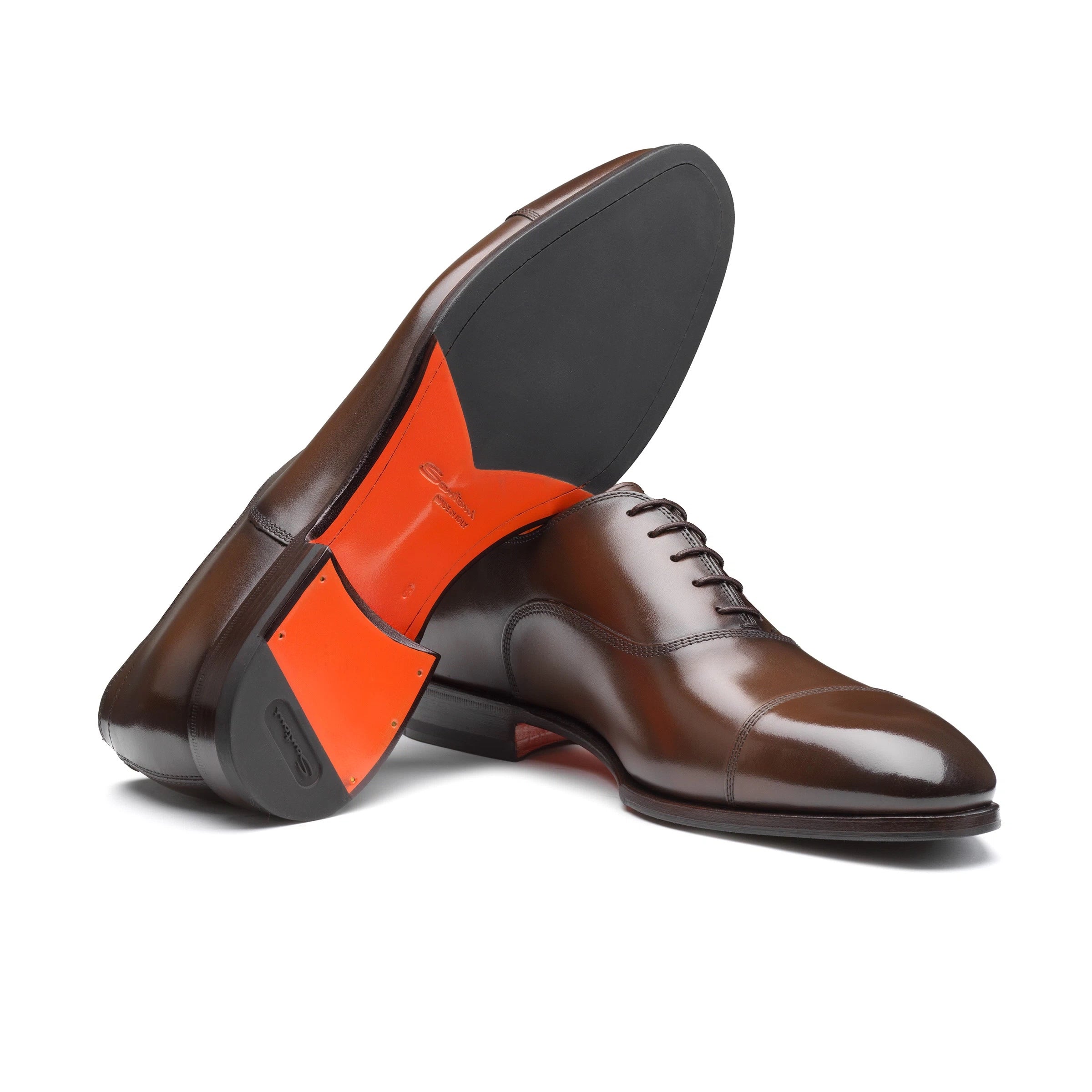 Brown Leather Archie Cap-Toe Oxfords - Santoni
