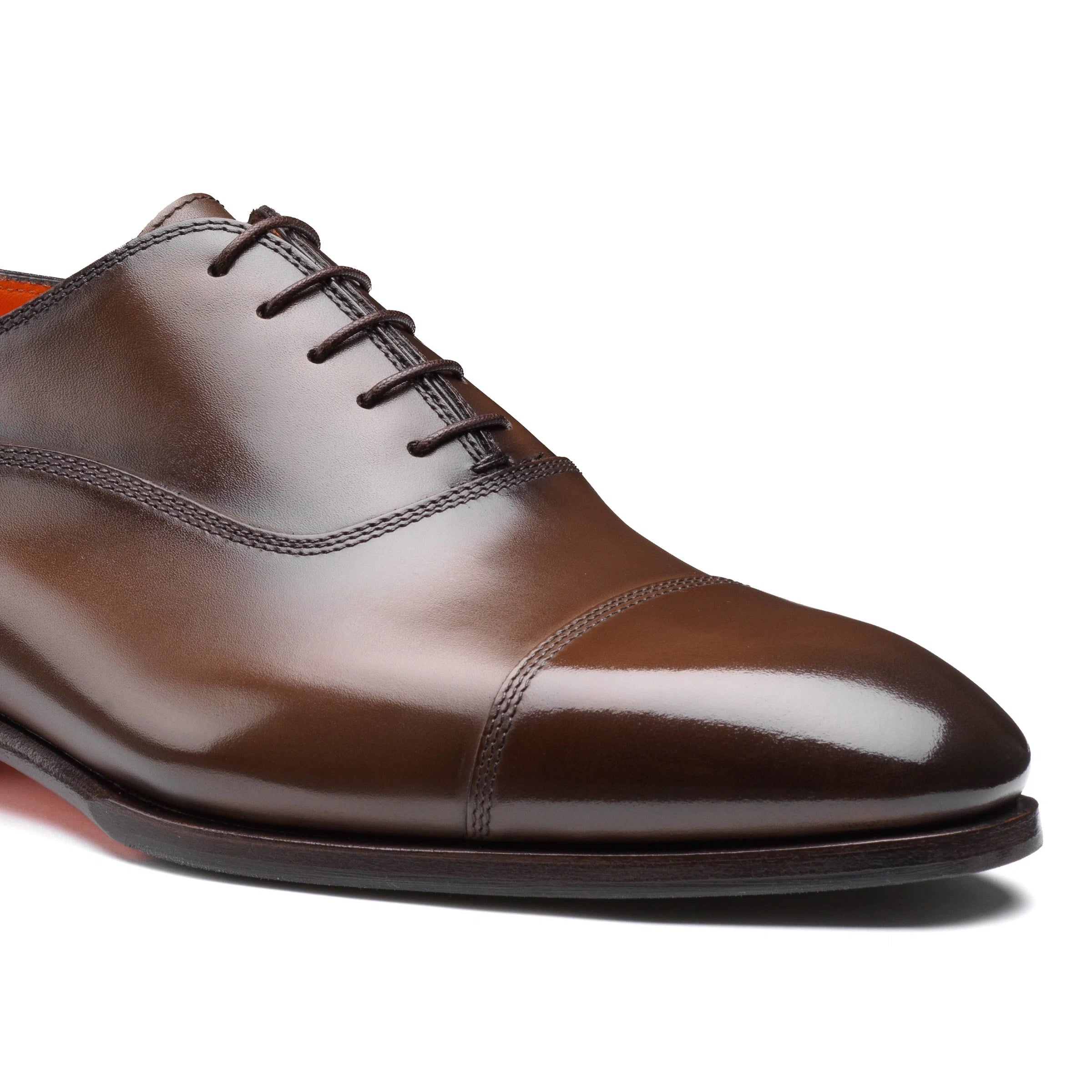 Brown Leather Archie Cap-Toe Oxfords - Santoni