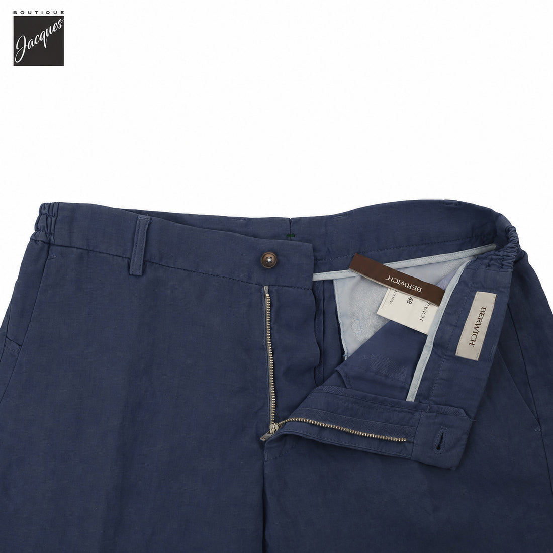 Avio Blue Lyocell-Linen Elax Bermuda Shorts - Berwich - Boutique Jacques International