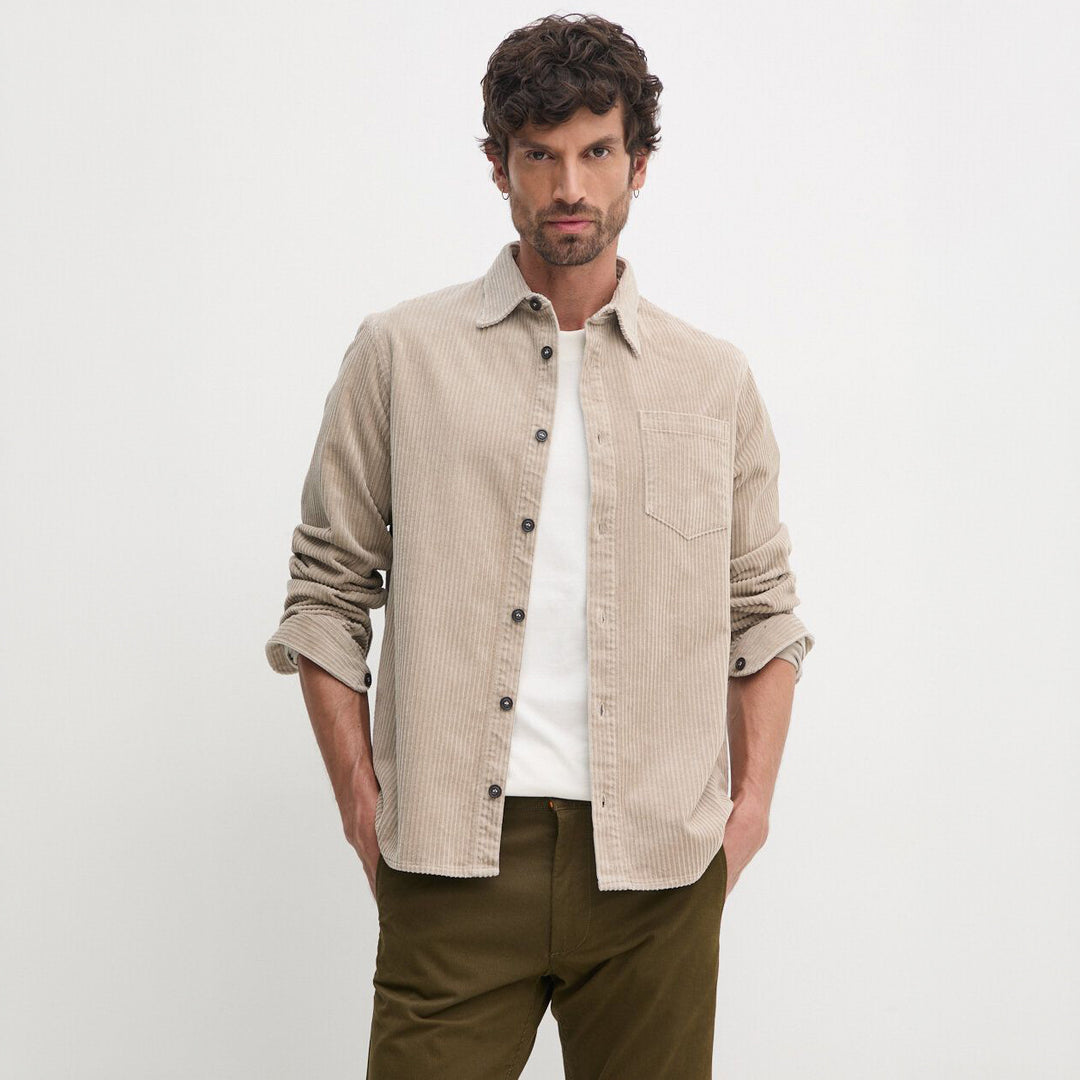 Beige Cotton-Stretch Corduroy Overshirt w/ Moon Badge - Paul & Shark
