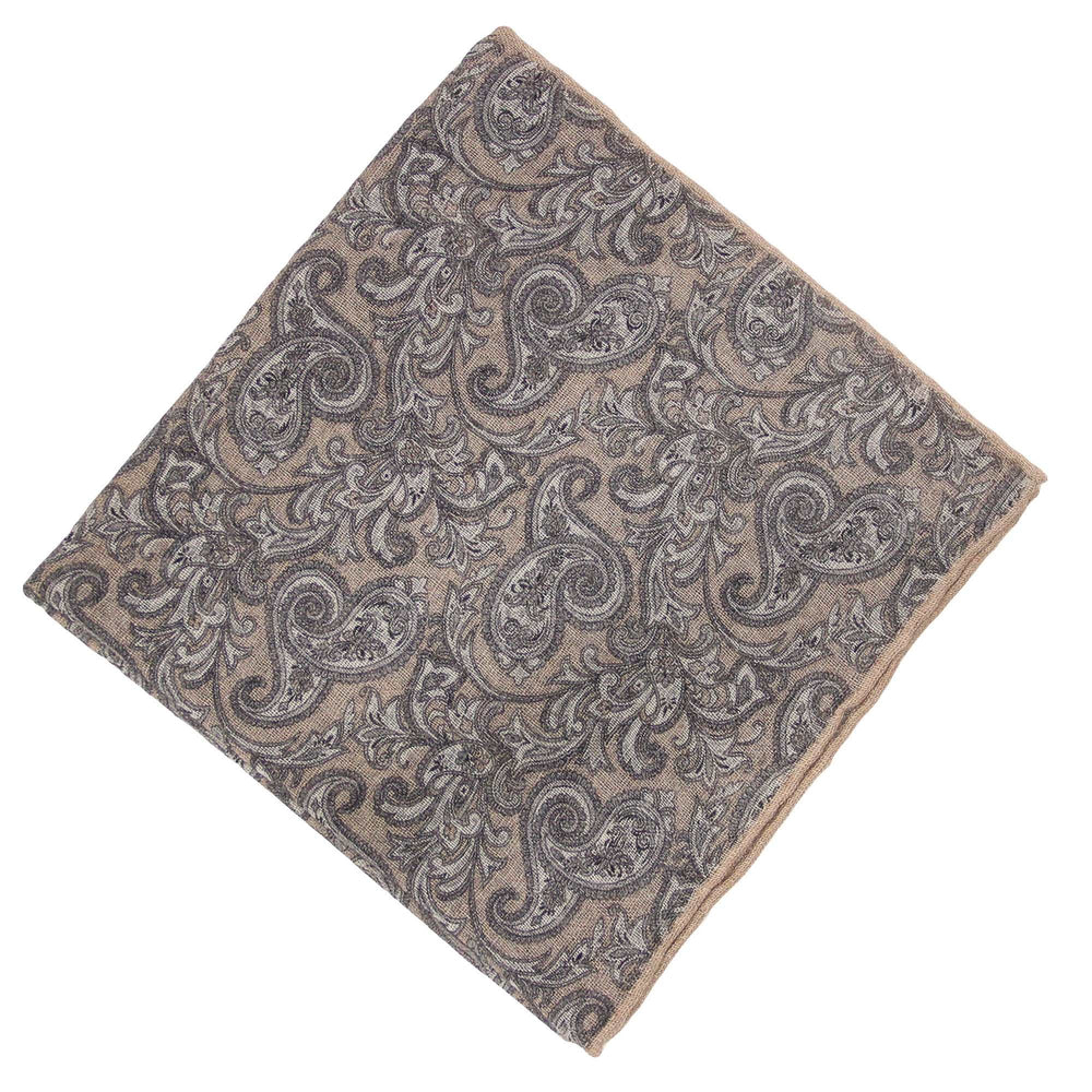 Almond and Gray Wool-Silk Paisley Hankie - Paolo Albizzati
