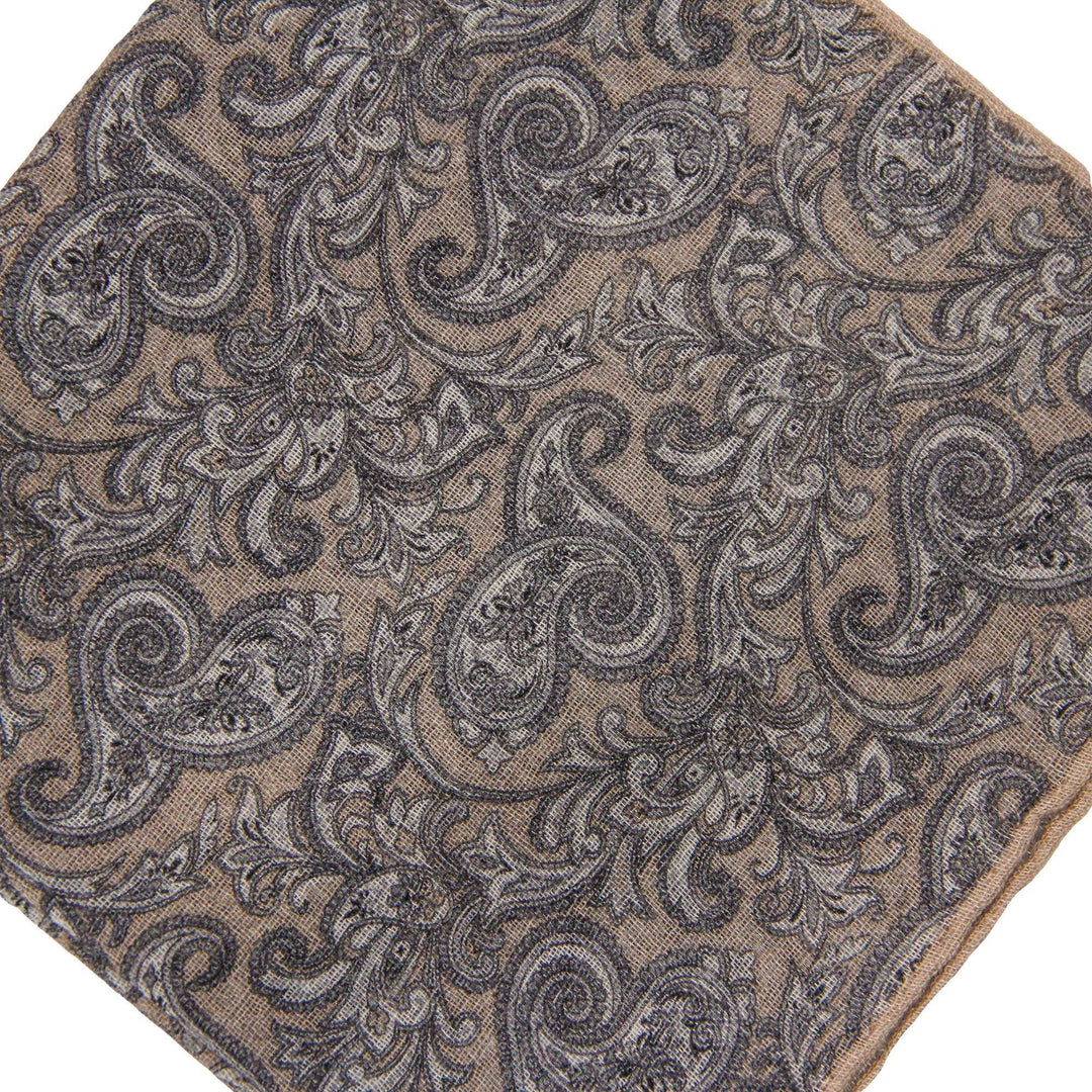 Almond and Gray Wool-Silk Paisley Hankie - Paolo Albizzati