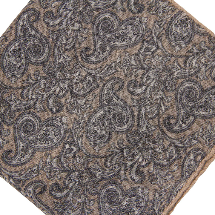 Almond and Gray Wool-Silk Paisley Hankie - Paolo Albizzati