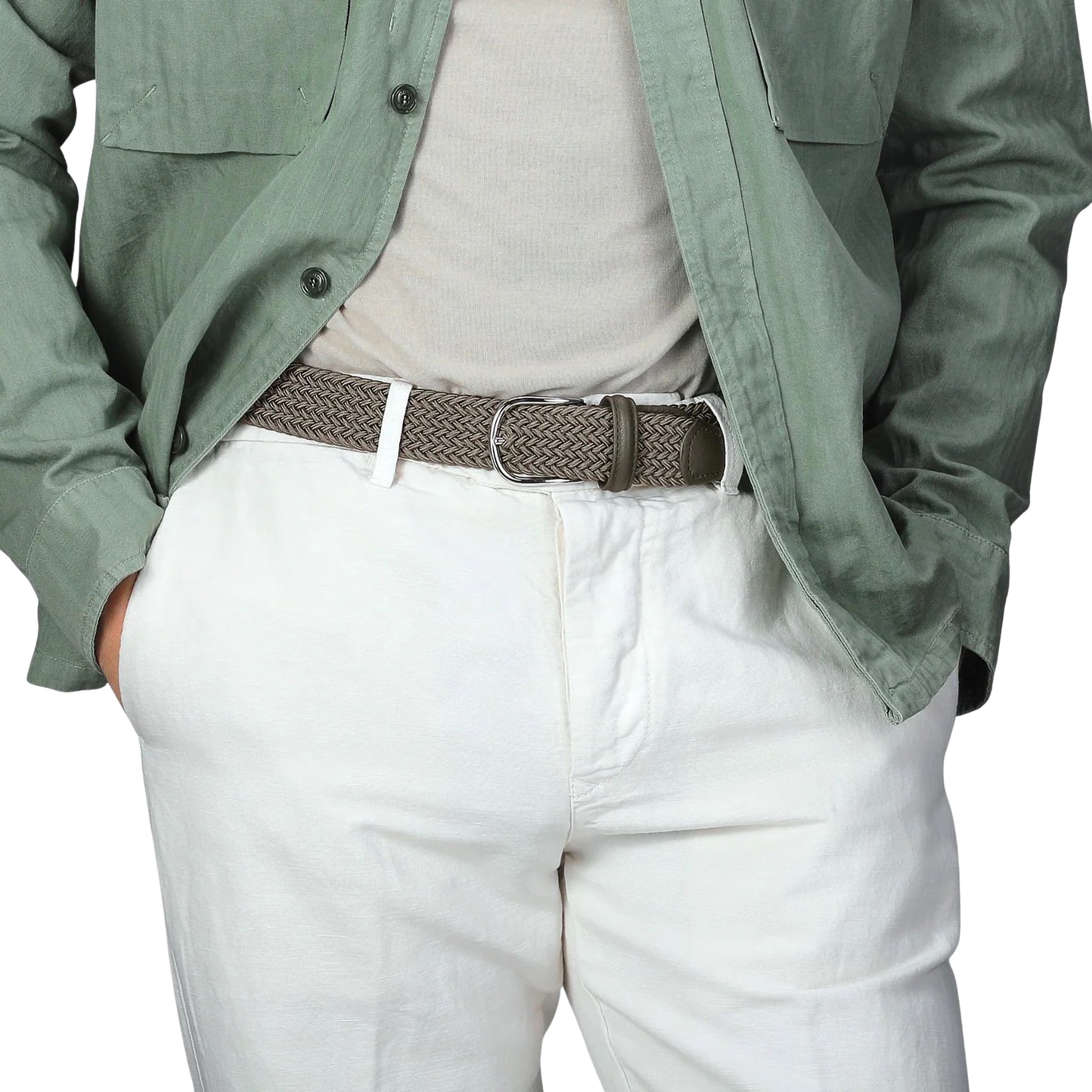 Light Taupe Solid Woven Elastic Belt - Anderson's - Boutique Jacques International