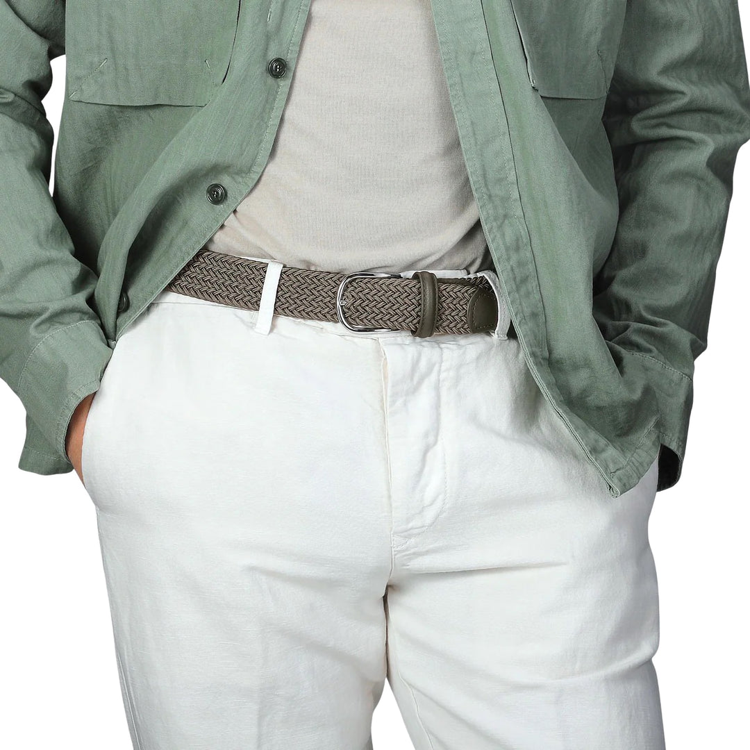 Light Taupe Solid Woven Elastic Belt - Anderson's - Boutique Jacques International