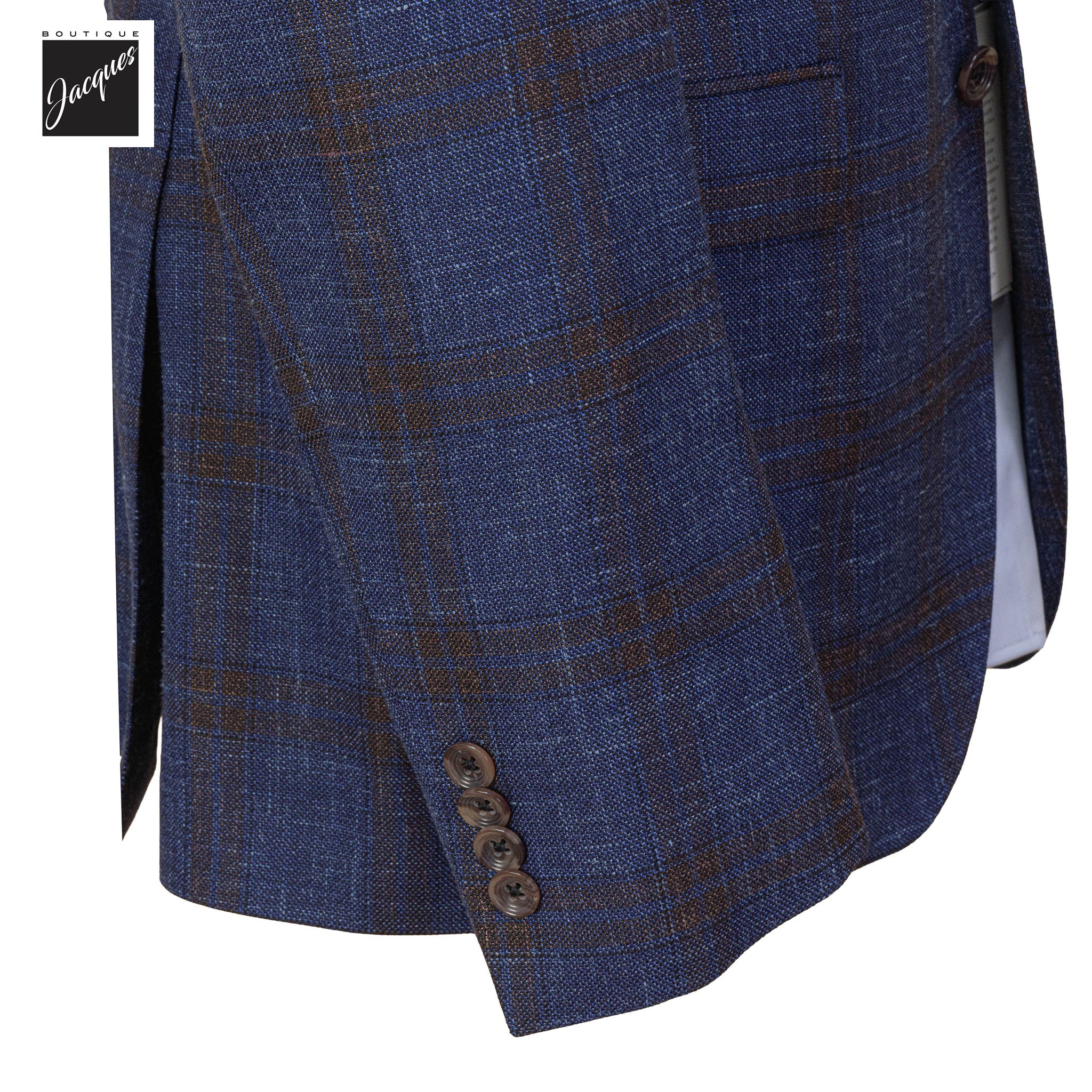 Blue Check Wool/Silk/Linen McAllen Contemporary Fit Sport Jacket - Jack Victor 1913