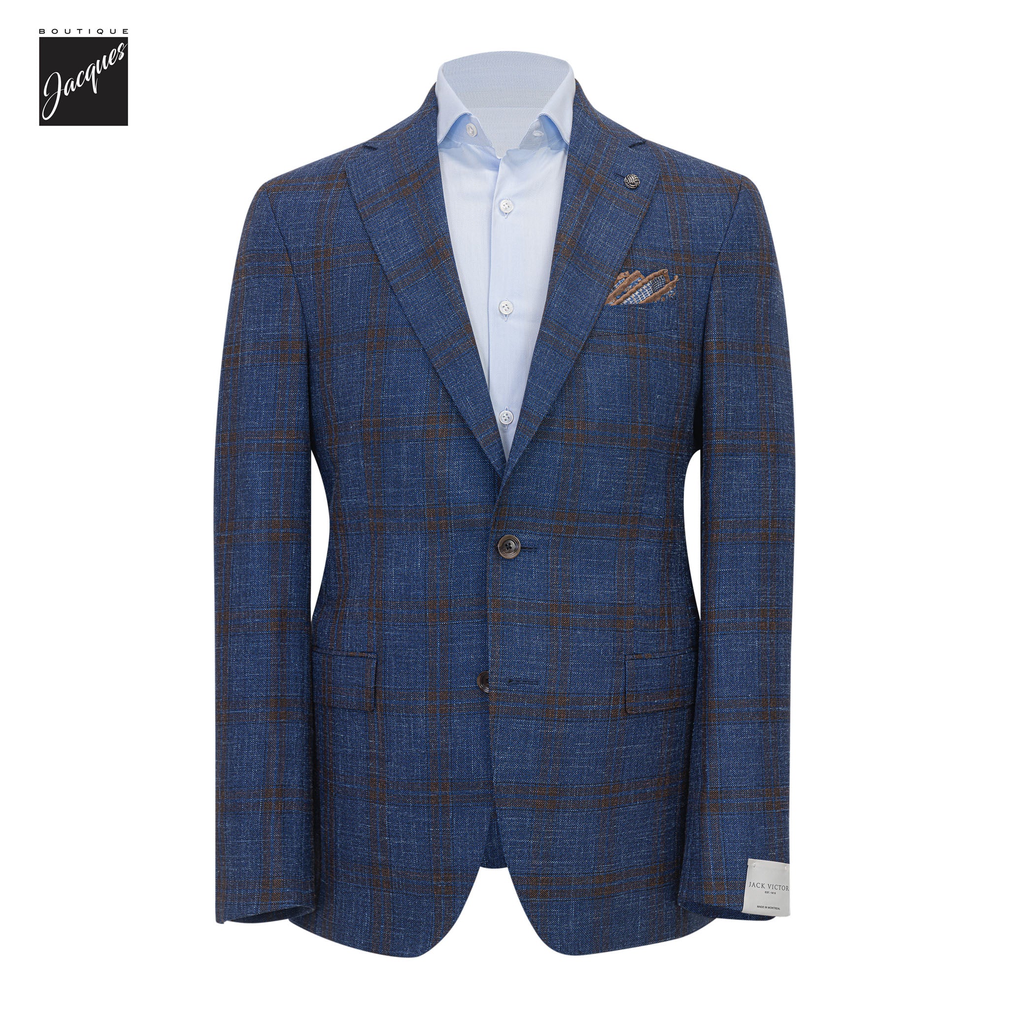 Blue Check Wool/Silk/Linen McAllen Contemporary Fit Sport Jacket - Jack Victor 1913