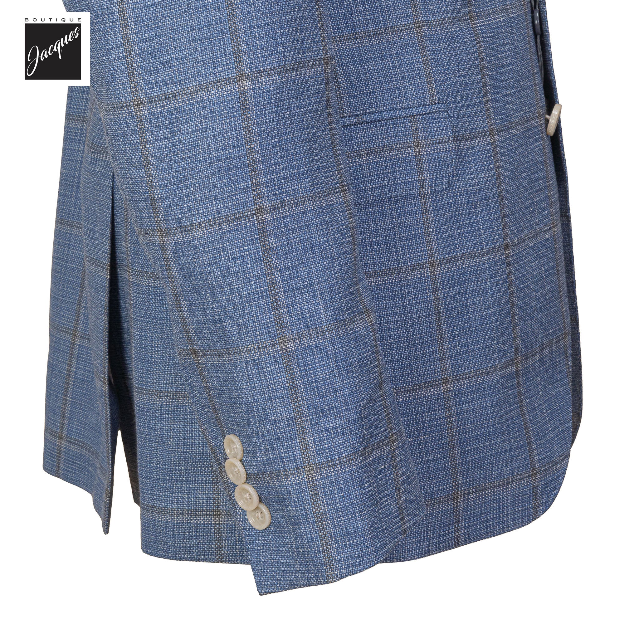 Blue & Brown Windowpane Wool/Silk/Linen Midland Fit Sport Jacket - Jack Victor