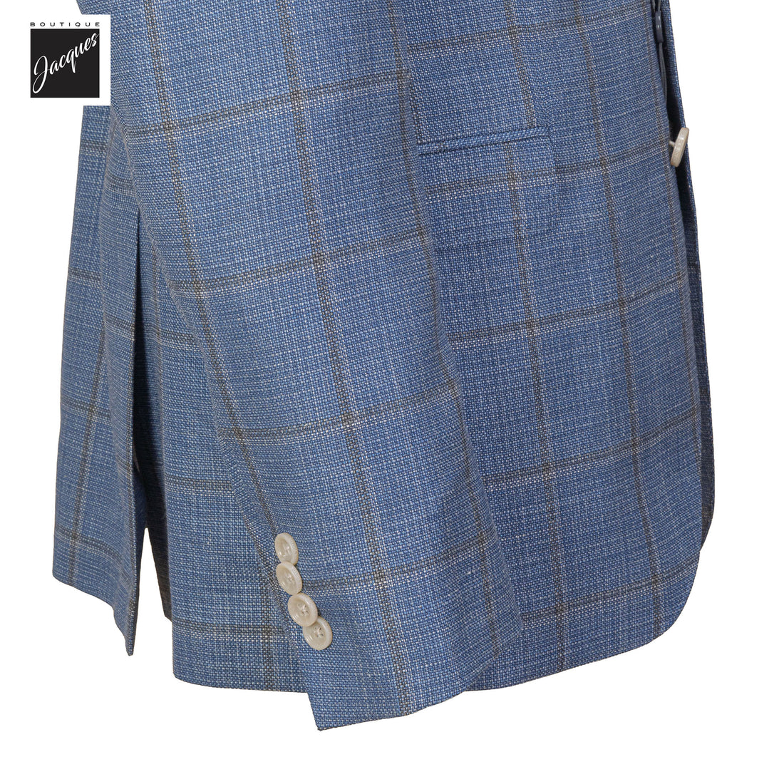 Blue & Brown Windowpane Wool/Silk/Linen Midland Fit Sport Jacket - Jack Victor