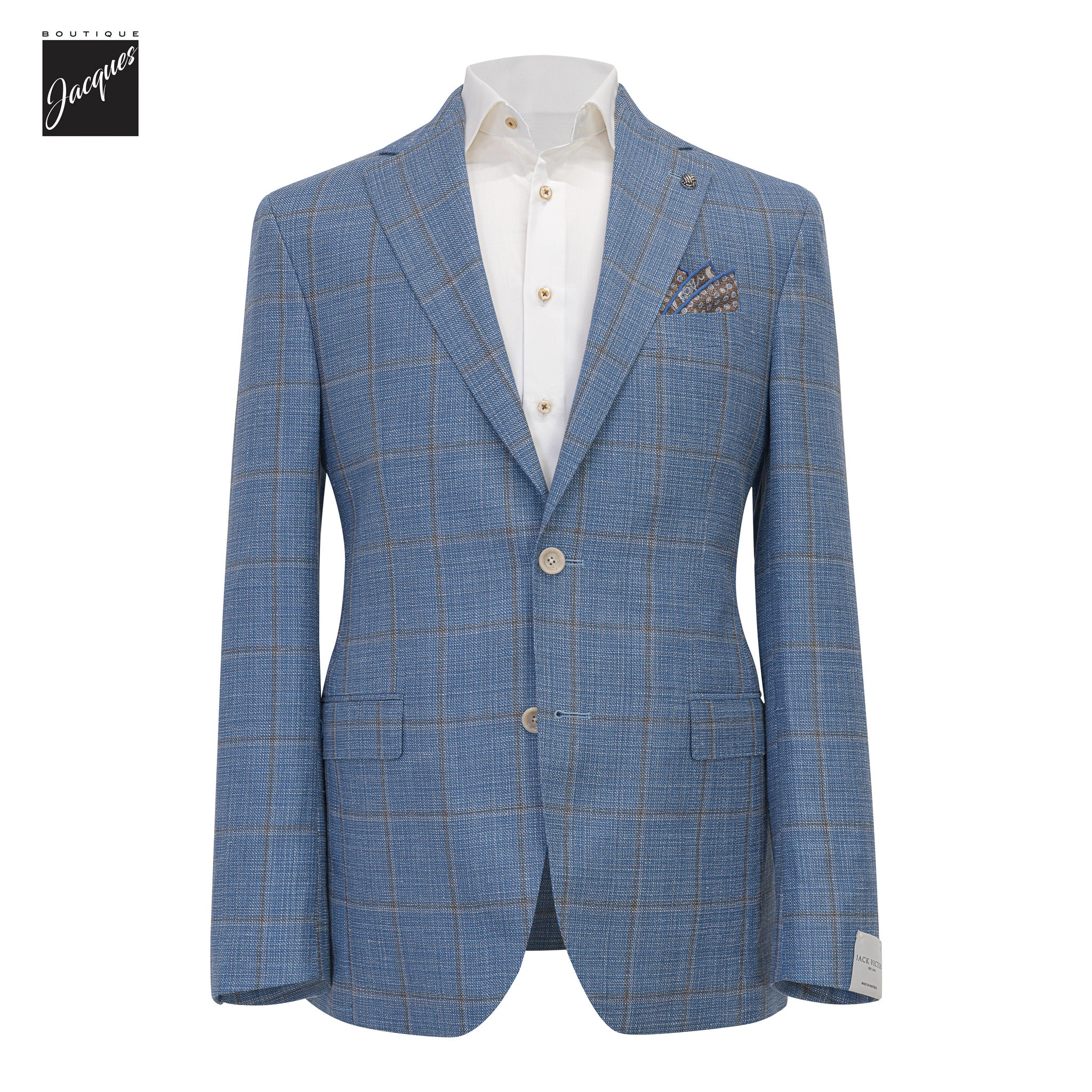 Blue & Brown Windowpane Wool/Silk/Linen Midland Fit Sport Jacket - Jack Victor