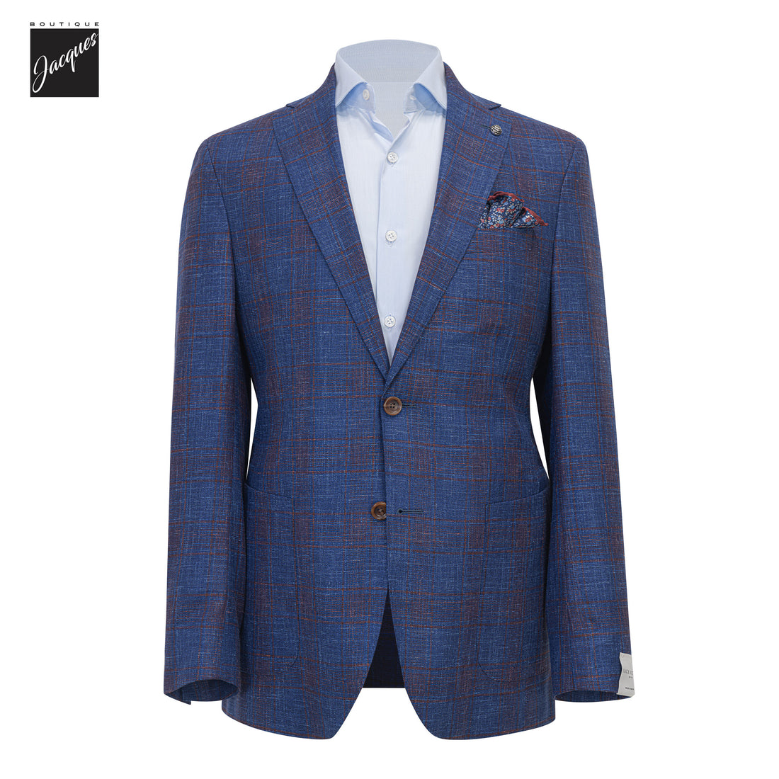 Blue & Burgundy Check Wool/Silk/Linen Hampton Contemporary Sport Jacket - Jack Victor