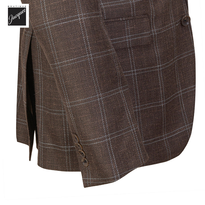 Brown Check Wool/Silk/Linen Midland Contemporary Fit Sport Jacket - Jack Victor