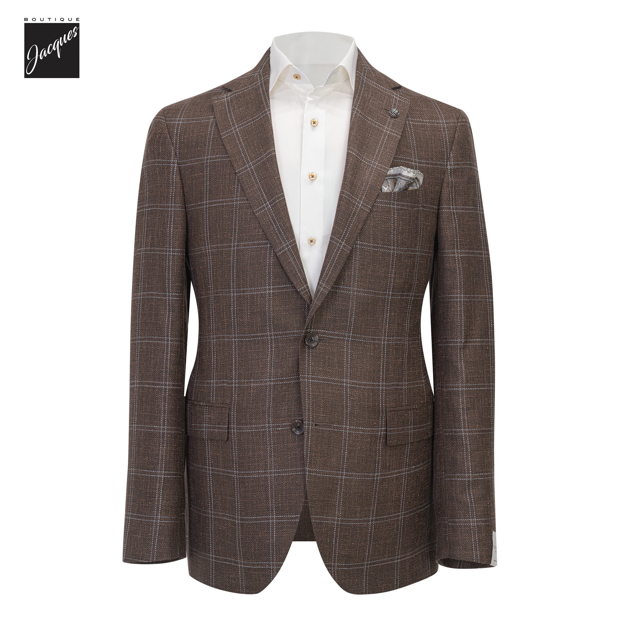 Brown Check Wool/Silk/Linen Midland Contemporary Fit Sport Jacket - Jack Victor