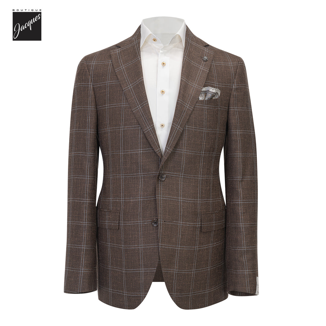 Brown Check Wool/Silk/Linen Midland Contemporary Fit Sport Jacket - Jack Victor