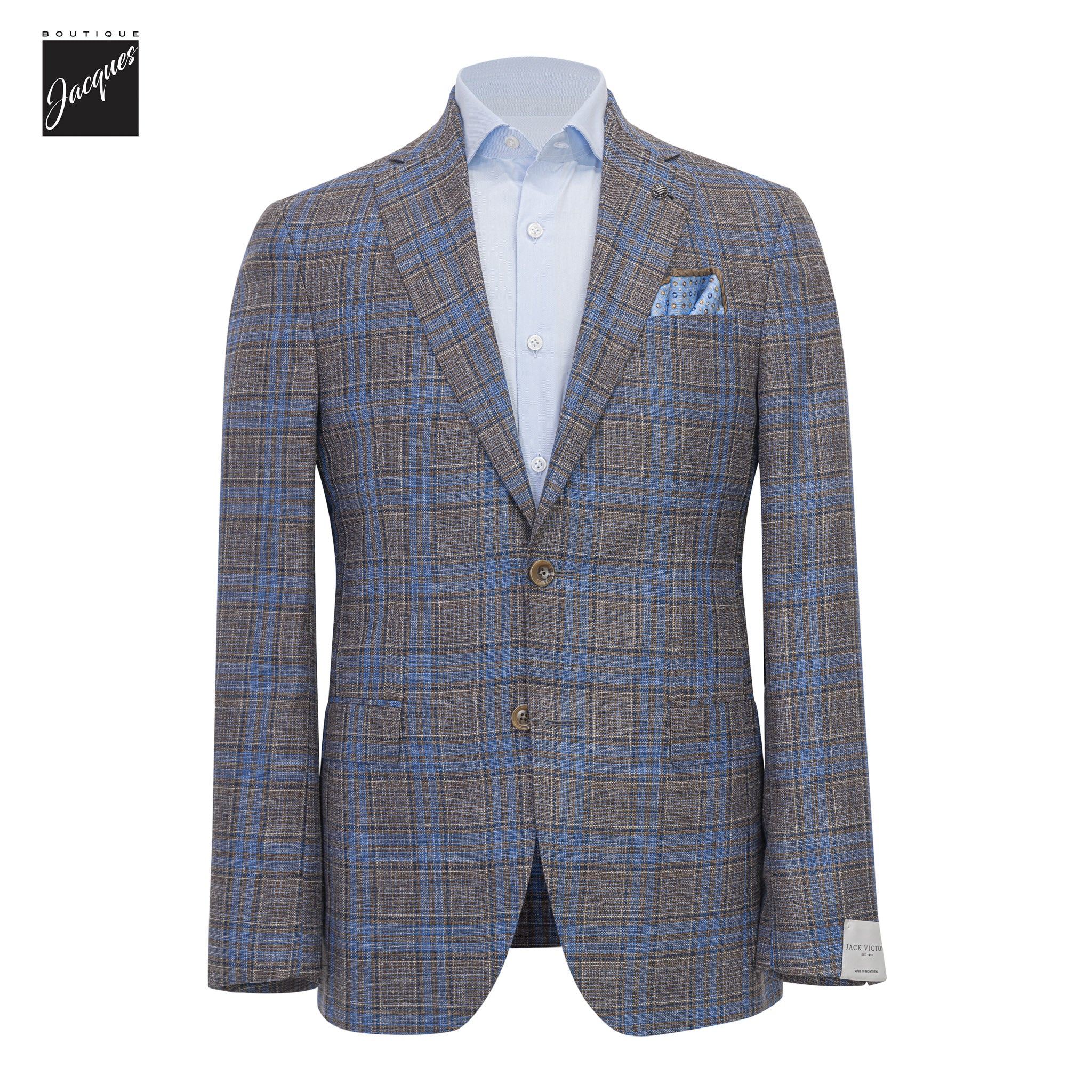 Brown Over-Check Wool/Silk/Linen Midland Contemporary Fit Sport Jacket - Jack Victor