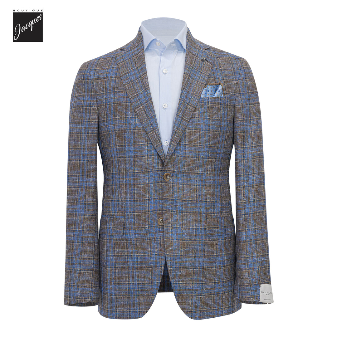 Brown Over-Check Wool/Silk/Linen Midland Contemporary Fit Sport Jacket - Jack Victor