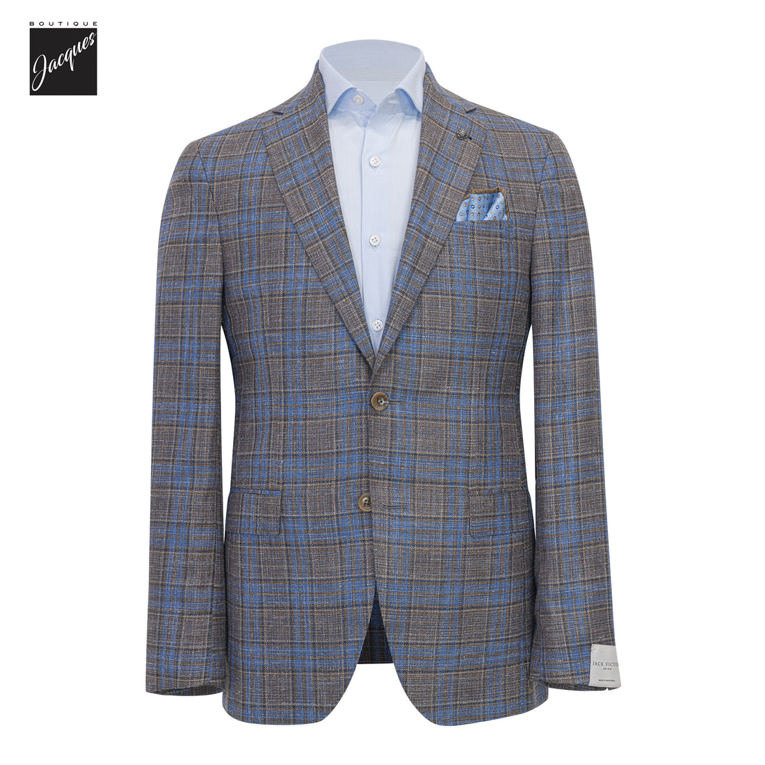 Brown Over-Check Wool/Silk/Linen Midland Contemporary Fit Sport Jacket - Jack Victor