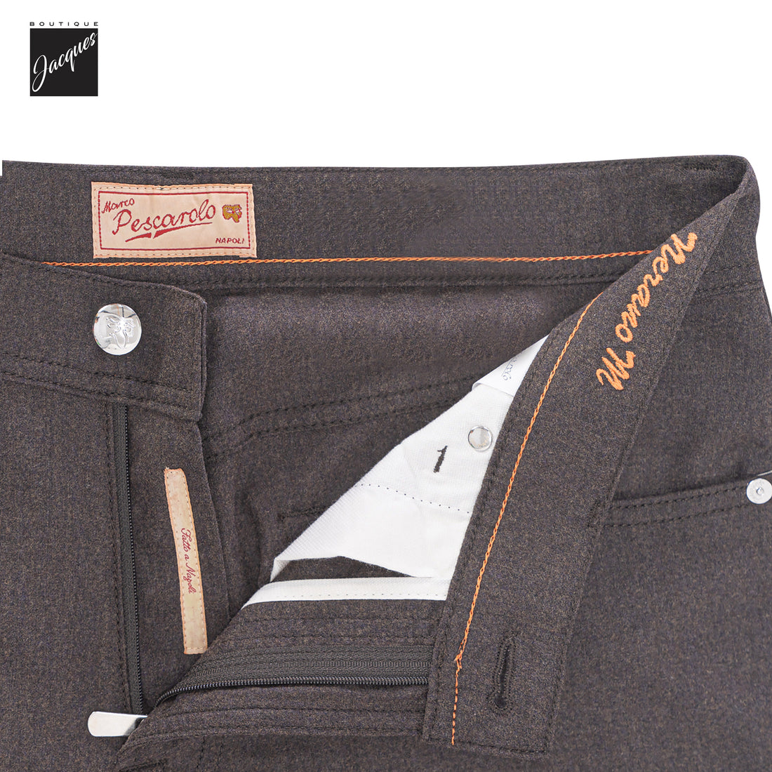 Brown Wool-Cashmere Flannel Nerano M Tailored Fit Five Pocket Pants - Marco Pescarolo