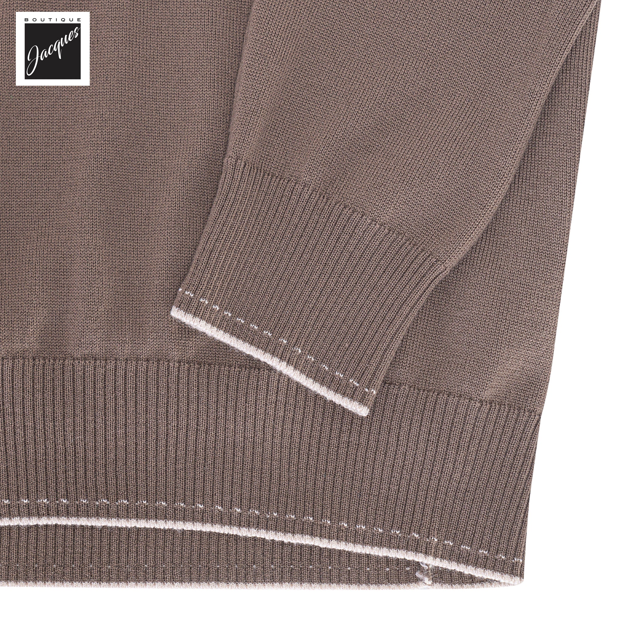Brown Wool Crewneck Sweater with Sand Stitch Trims - ELEVENTY PLATINUM