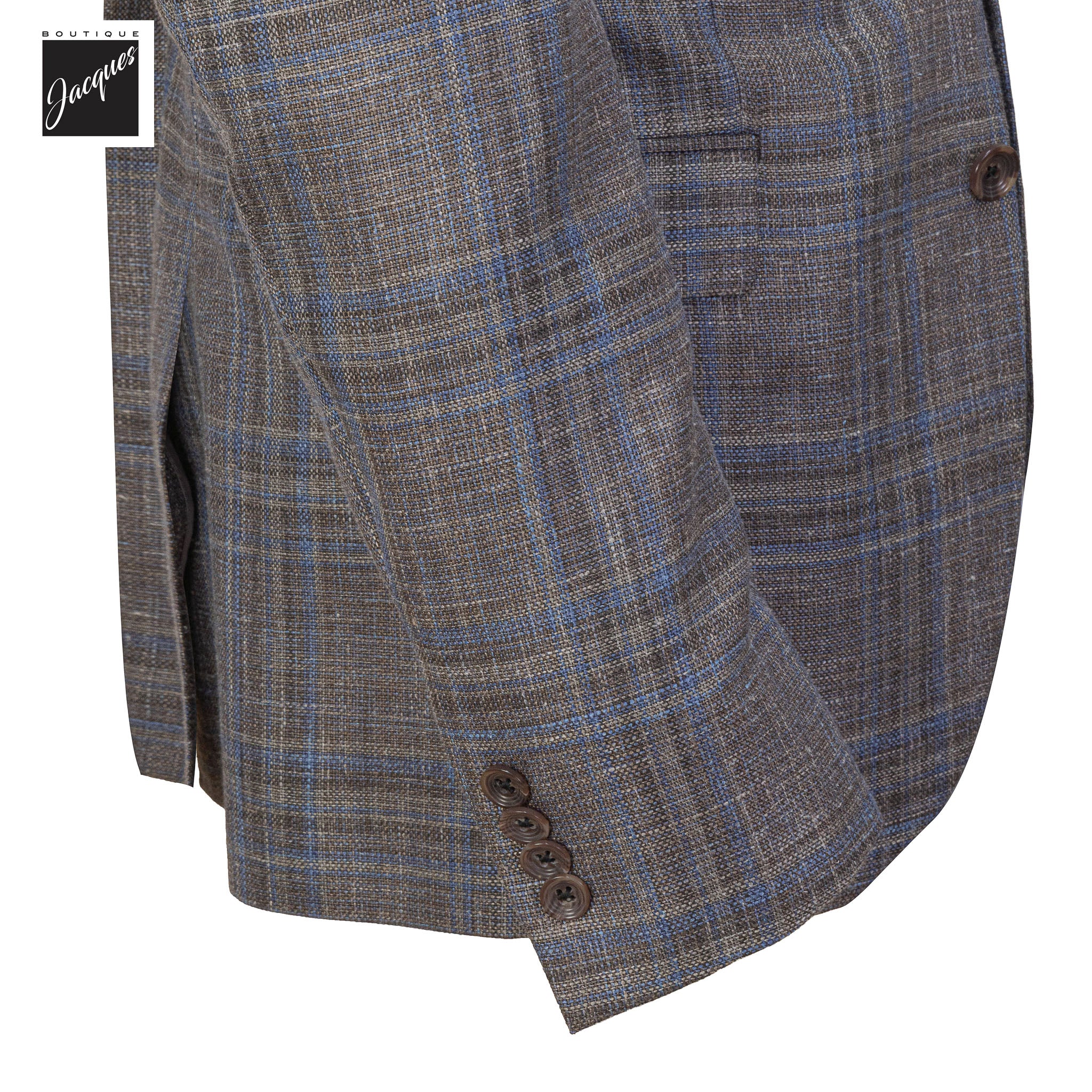 Brown & Blue Check Wool/Silk/Linen Midland Contemporary Fit Sport Jacket - Jack Victor