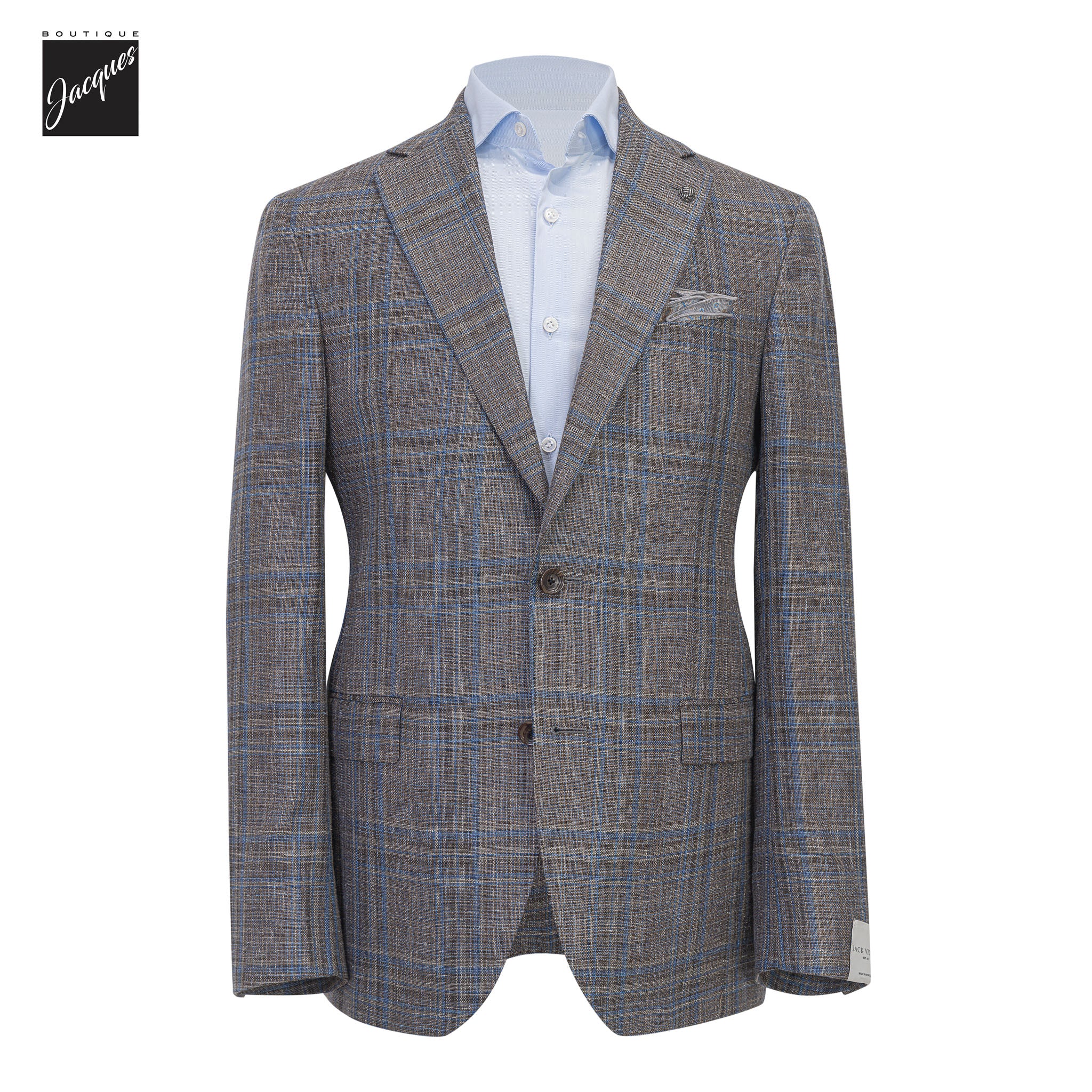 Brown & Blue Check Wool/Silk/Linen Midland Contemporary Fit Sport Jacket - Jack Victor