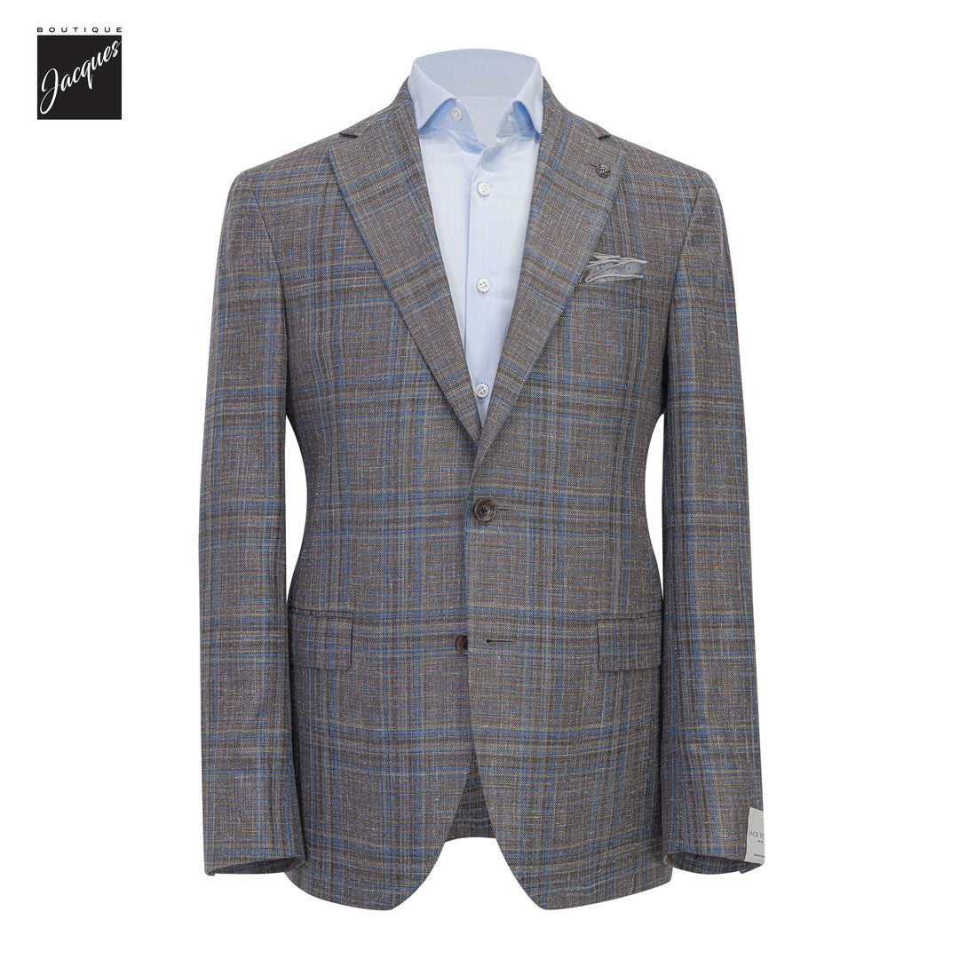 Brown & Blue Check Wool/Silk/Linen Midland Contemporary Fit Sport Jacket - Jack Victor