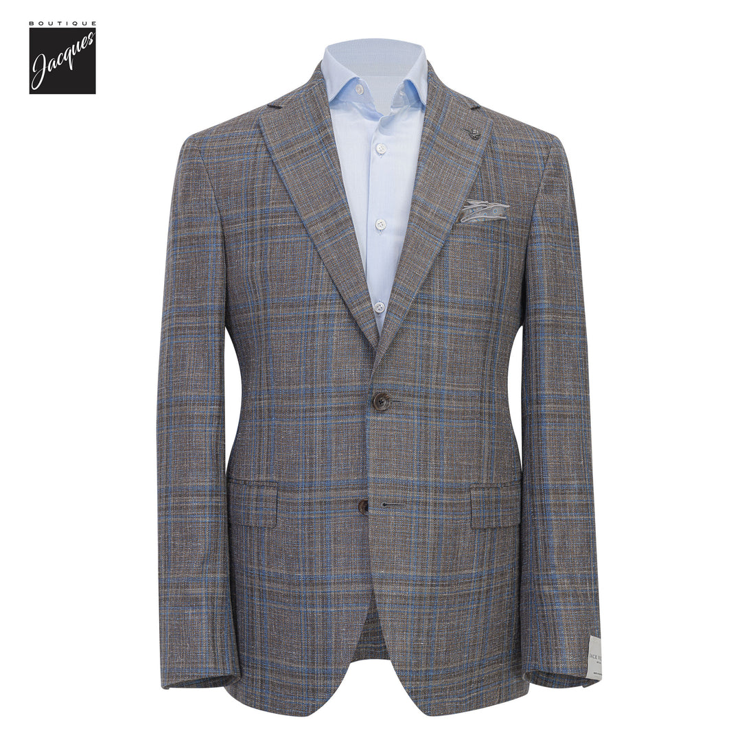 Brown & Blue Check Wool/Silk/Linen Midland Contemporary Fit Sport Jacket - Jack Victor