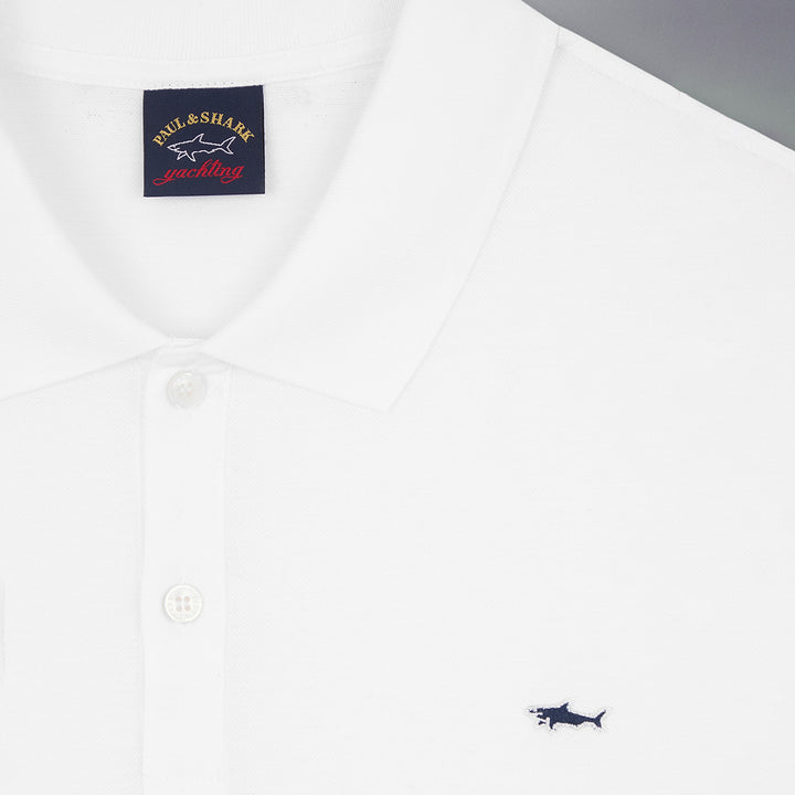 White Shark Badge Double Piqué Cotton Polo Shirt - Paul & Shark