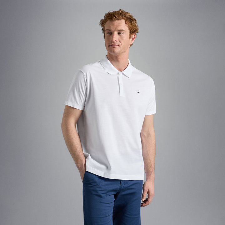 White Shark Badge Double Piqué Cotton Polo Shirt - Paul & Shark