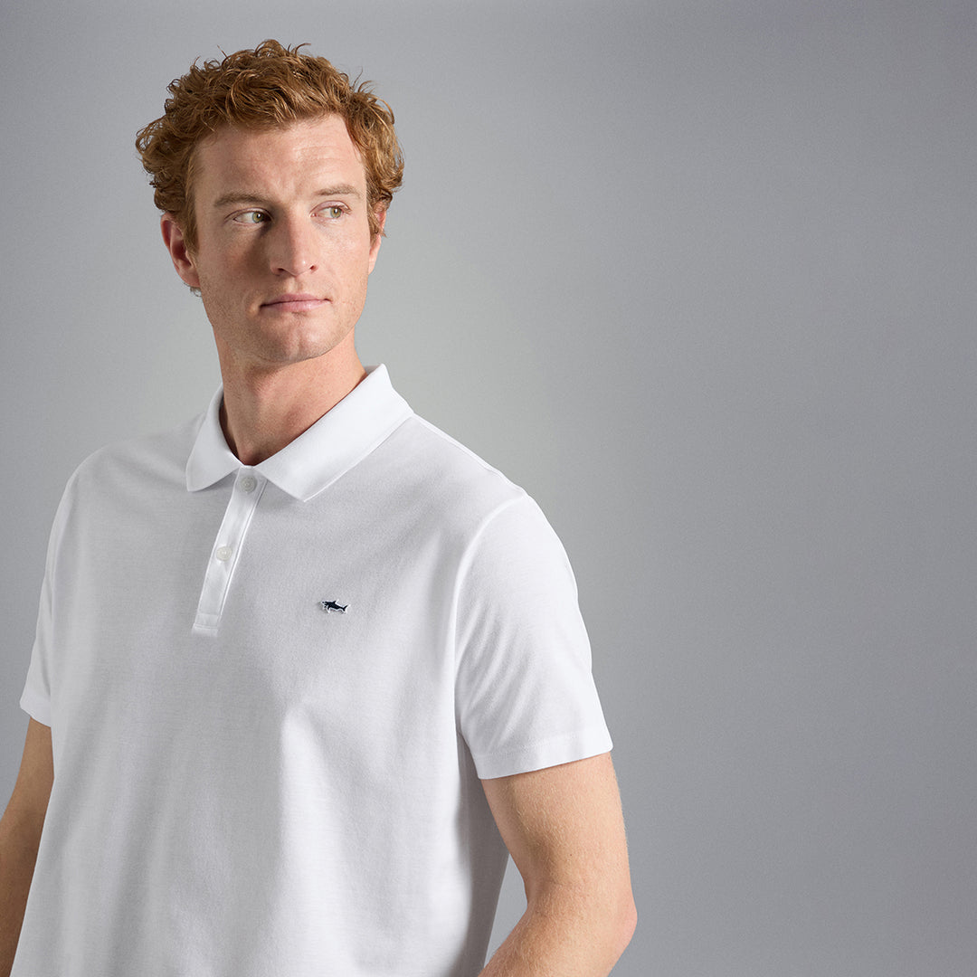 White Shark Badge Double Piqué Cotton Polo Shirt - Paul & Shark