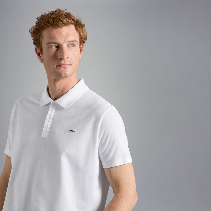 White Shark Badge Double Piqué Cotton Polo Shirt - Paul & Shark