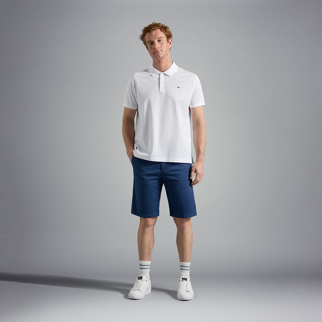 White Shark Badge Double Piqué Cotton Polo Shirt - Paul & Shark