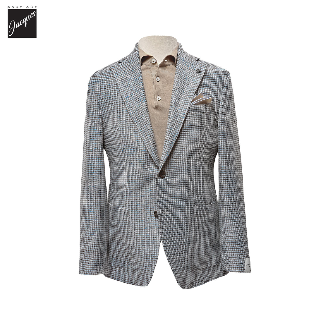 Brown & Blue Houndstooth Wool-Linen Hampton Contemporary Fit Sport Jacket - Jack Victor - Boutique Jacques International