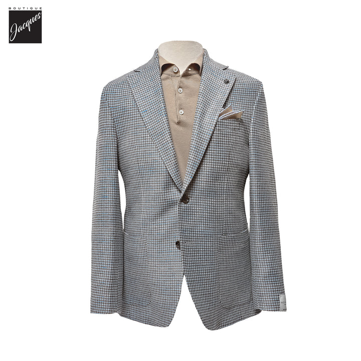 Brown & Blue Houndstooth Wool-Linen Hampton Contemporary Fit Sport Jacket - Jack Victor - Boutique Jacques International