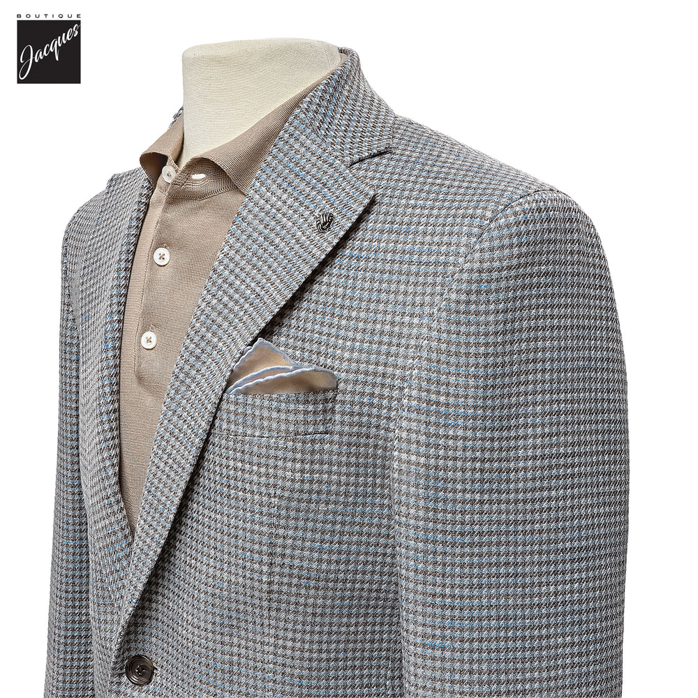 Brown & Blue Houndstooth Wool-Linen Hampton Contemporary Fit Sport Jacket - Jack Victor - Boutique Jacques International