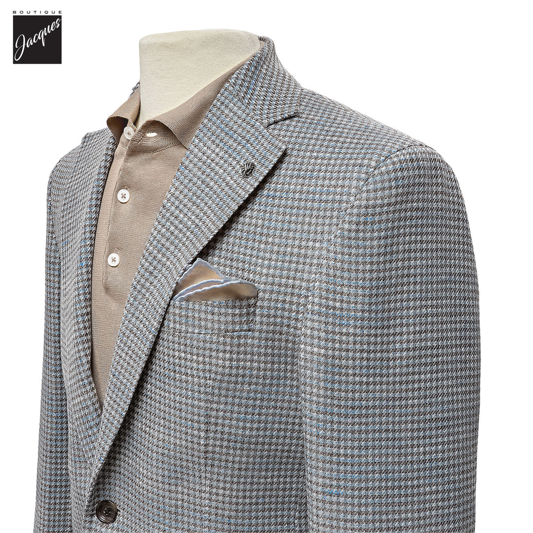 Brown & Blue Houndstooth Wool-Linen Hampton Contemporary Fit Sport Jacket - Jack Victor - Boutique Jacques International