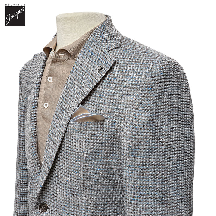 Brown & Blue Houndstooth Wool-Linen Hampton Contemporary Fit Sport Jacket - Jack Victor - Boutique Jacques International